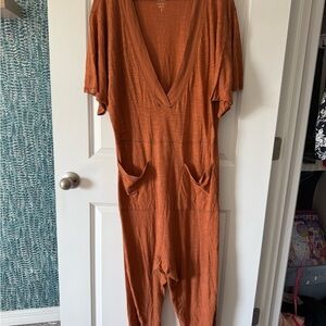 NATURAL LIFE Orange Jumpsuit with V-Neck